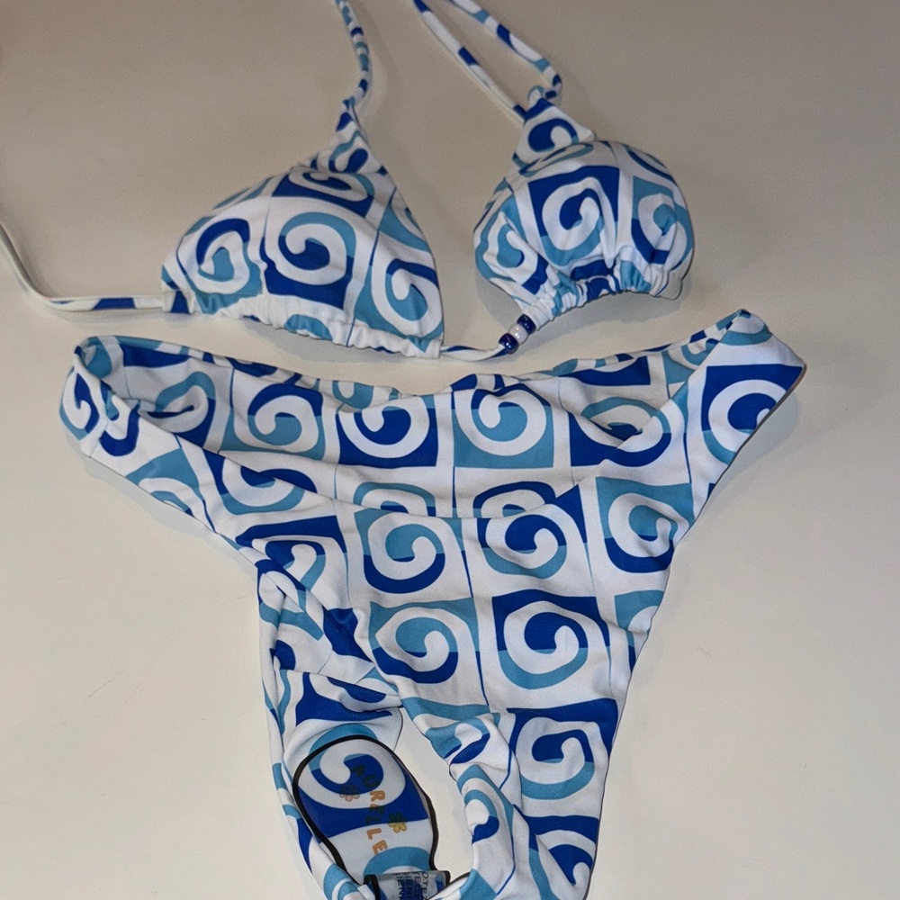 Blue and White Swirl Bikini Set